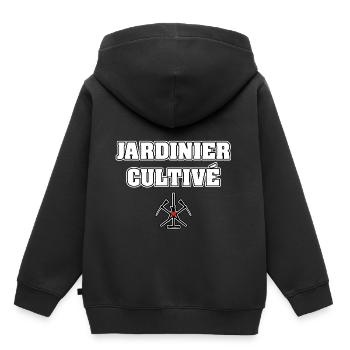 JARDINIER CULTIVÉ - JEUX DE MOTS - FRANCOIS VILLE - Sweat Premium à capuche enfant bio - noir - Dos - AI Model Kid Male (0cm)