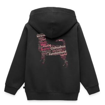 Chihuahua Charakter Shirt Wordcloud - Kinder Premium Organic Hoodie - Schwarz - Hinten - AI Model Kid Male (0cm)