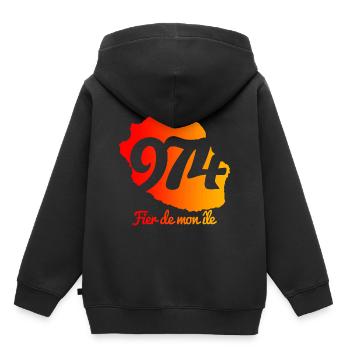 Collection 974 Fier de mon île - Sweat Premium à capuche enfant bio - noir - Dos - AI Model Kid Male (0cm)