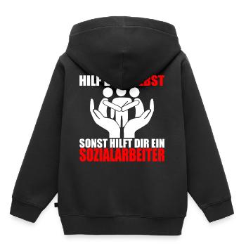 HILF DIR SELBST SONST HILFT DIR EIN SOZIALARBEITER - Kinder Premium Organic Hoodie - Schwarz - Hinten - AI Model Kid Male (0cm)
