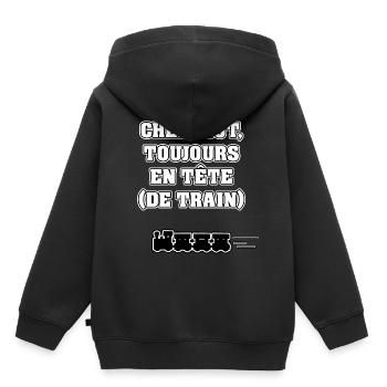 CHEMINOT, TOUJOURS EN TÊTE (DE TRAIN) - Sweat Premium à capuche enfant bio - noir - Dos - AI Model Kid Male (0cm)