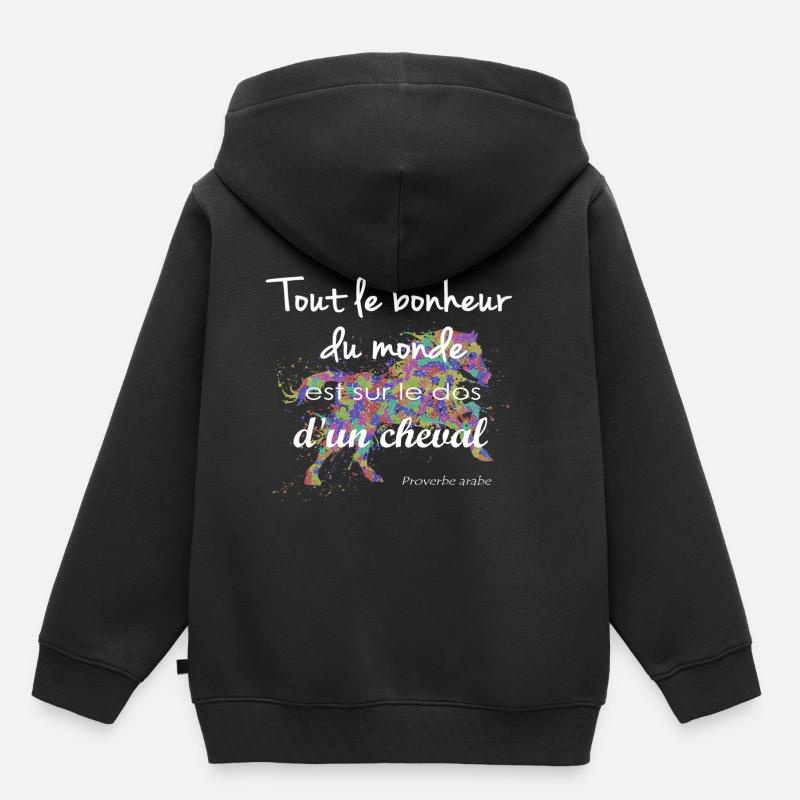 Tout le bonheur du monde sur le dos d'un cheval - Sweat Premium à capuche enfant bio - noir