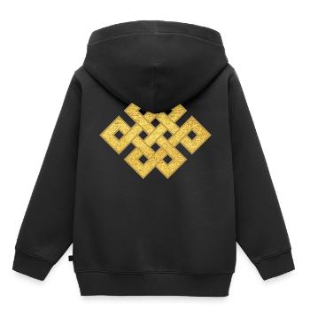 Nœud sans fin Symbole Connexion Protection Bouddhiste - Sweat Premium à capuche enfant bio - noir - Dos - AI Model Kid Male (0cm)