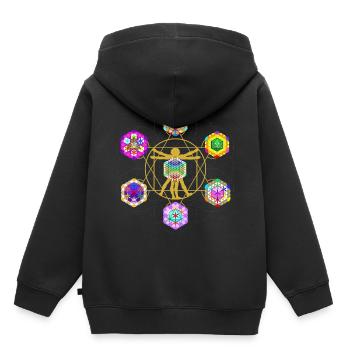 Homme chakra de Vitruve dans le corps de cristal - Sweat Premium à capuche enfant bio - noir - Dos - AI Model Kid Male (0cm)