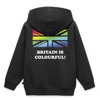 Großbritannien ist bunt! (Union Jack, Großbritannien) - Kinder Premium Organic Hoodie - Schwarz - Hinten - AI Model Kid Male (0cm)