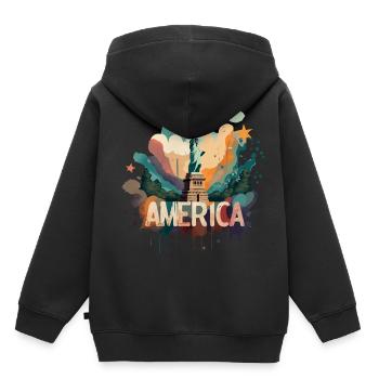 Statue de la Liberté de l’Amérique avec le lettrage de l’Amérique - Sweat Premium à capuche enfant bio - noir - Dos - AI Model Kid Male (0cm)