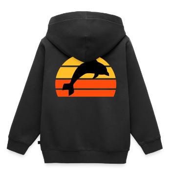 Springender Delphin vor einer geteilten Halbsonne - Kinder Premium Organic Hoodie - Schwarz - Hinten - AI Model Kid Male (0cm)