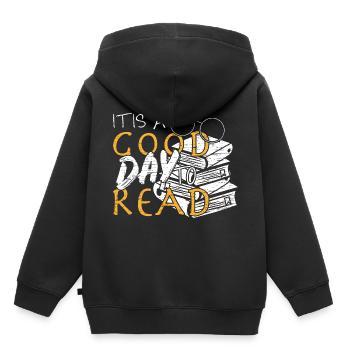 Es ist ein guter Tag zum Lesen - Kinder Premium Organic Hoodie - Schwarz - Hinten - AI Model Kid Male (0cm)
