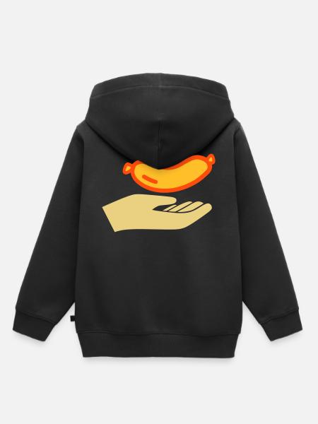 Hand reicht Würstchen - Kinder Premium Organic Hoodie - Schwarz