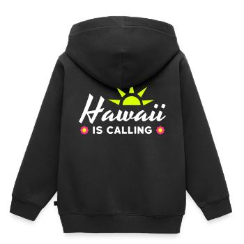 Hawaï appelle (soleil, rayons du soleil, fleurs) - Sweat Premium à capuche enfant bio - noir - Dos - AI Model Kid Male (0cm)