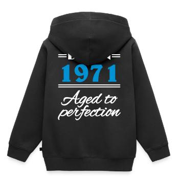 Born in 1971 Aged to perfection - Kinder Premium Organic Hoodie - Schwarz - Hinten - AI Model Kid Male (0cm)