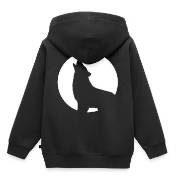 Loup hurlant lune pleine lune nuit - Sweat Premium à capuche enfant bio - noir - Dos - AI Model Kid Male (0cm)