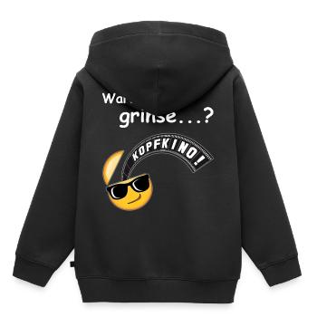 KOPFKINO - Grinse Emoji - Kinder Premium Organic Hoodie - Schwarz - Hinten - AI Model Kid Male (0cm)
