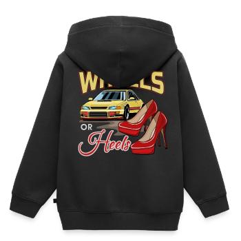 Gender Reveal Party Enceinte Wheels Or talons - Sweat Premium à capuche enfant bio - noir - Dos - AI Model Kid Male (0cm)