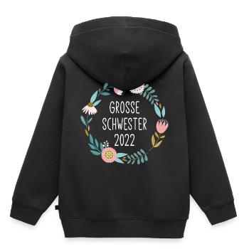 Große Schwester 2022 / Blumenkranz / Floral - Kinder Premium Organic Hoodie - Schwarz - Hinten - AI Model Kid Male (0cm)