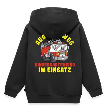 Aus Dem Weg Kindergartenkind im Einsatz Feuerwehra - Kinder Premium Organic Hoodie - Schwarz - Hinten - AI Model Kid Male (0cm)