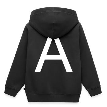 A A Prénom Nom Inizialen - Sweat Premium à capuche enfant bio - noir - Dos - AI Model Kid Male (0cm)