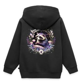Kleiner Waschbär, Mond, Blumen, Sterne, Tiere, - Kinder Premium Organic Hoodie - Schwarz - Hinten - AI Model Kid Male (0cm)