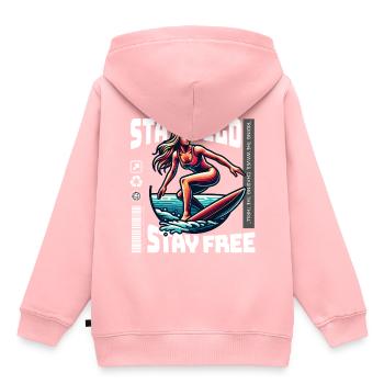 Stay Wild Stay Free Surfing Girl - Kinder Premium Organic Hoodie - Rosa - Hinten - AI Model Kid Female (0cm)