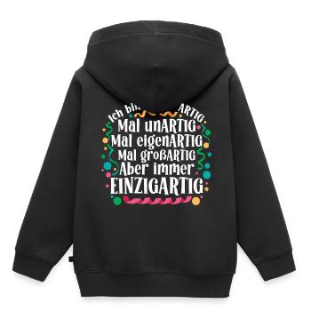 Ich bin immer artig und einzigartig - Kinder Premium Organic Hoodie - Schwarz - Hinten - AI Model Kid Male (0cm)