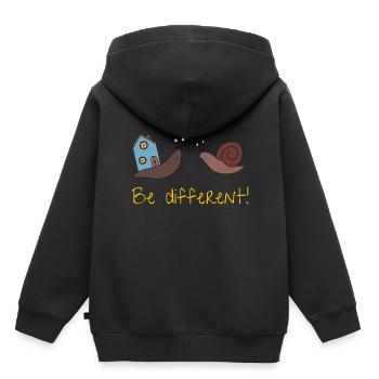 Be different! - Kinder Premium Organic Hoodie - Schwarz - Hinten - AI Model Kid Male (0cm)