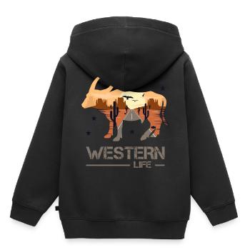 Western - Kinder Premium Organic Hoodie - Schwarz - Hinten - AI Model Kid Male (0cm)