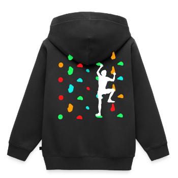 Boulderer beim Bouldern an der Kletterwand - Kinder Premium Organic Hoodie - Schwarz - Hinten - AI Model Kid Male (0cm)