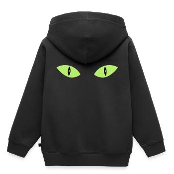 ★ Designfarben änderbar ★ Zwei Katzenaugen - Kinder Premium Organic Hoodie - Schwarz - Hinten - AI Model Kid Male (0cm)