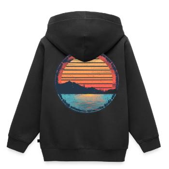 Sunset Lake Mountain Outdoor Retro 80s Vintage - Kinder Premium Organic Hoodie - Schwarz - Hinten - AI Model Kid Male (0cm)