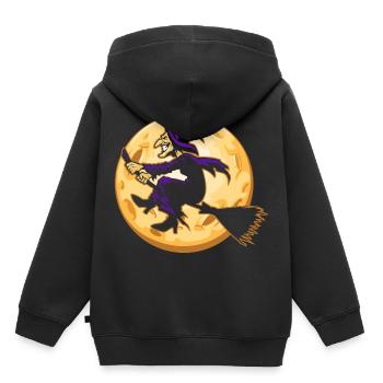 Hexe Hexenbesen Halloween Vollmond - Kinder Premium Organic Hoodie - Schwarz - Hinten - AI Model Kid Male (0cm)