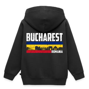 Bucarest Roumanie Ville Roumanie - Sweat Premium à capuche enfant bio - noir - Dos - AI Model Kid Male (0cm)