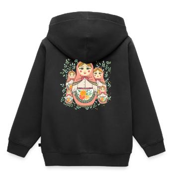 Poupée Matriochka Russie Babushka - Sweat Premium à capuche enfant bio - noir - Dos - AI Model Kid Male (0cm)