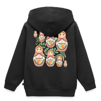 Poupée Matriochka Russie Babushka - Sweat Premium à capuche enfant bio - noir - Dos - AI Model Kid Male (0cm)