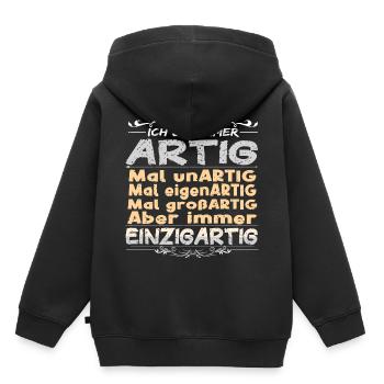 Ich bin immer artig und einzigartig - Kinder Premium Organic Hoodie - Schwarz - Hinten - AI Model Kid Male (0cm)