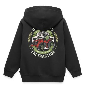 Je Peux Pas J ai Tracteur Humour Agriculteur Ferme - Sweat Premium à capuche enfant bio - noir - Dos - AI Model Kid Male (0cm)