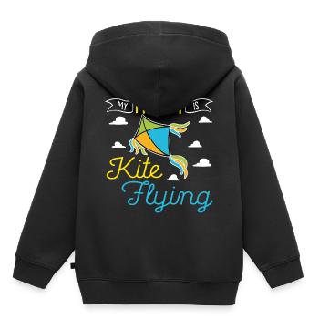 Drachen steigen lassen Kite Flying im Herbst - Kinder Premium Organic Hoodie - Schwarz - Hinten - AI Model Kid Male (0cm)