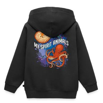 Nautilus und Oktopus sind meine Lieblingstiere - Kinder Premium Organic Hoodie - Schwarz - Hinten - AI Model Kid Male (0cm)