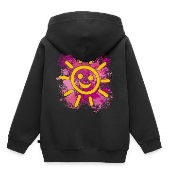 Soleil souriant sur des éclaboussures colorées de couleur - Sweat Premium à capuche enfant bio - noir - Dos - AI Model Kid Male (0cm)