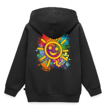 Soleil souriant sur des éclaboussures colorées de couleur - Sweat Premium à capuche enfant bio - noir - Dos - AI Model Kid Male (0cm)