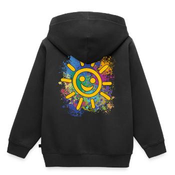 Soleil souriant sur des éclaboussures colorées de couleur - Sweat Premium à capuche enfant bio - noir - Dos - AI Model Kid Male (0cm)
