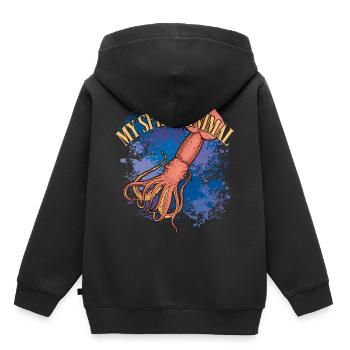 Kalmar Riesenkalmar auf bunten Farbklecksen - Kinder Premium Organic Hoodie - Schwarz - Hinten - AI Model Kid Male (0cm)