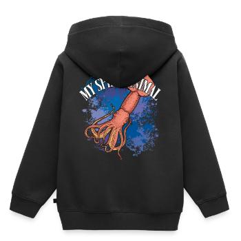 Kalmar Riesenkalmar auf bunten Farbklecksen - Kinder Premium Organic Hoodie - Schwarz - Hinten - AI Model Kid Male (0cm)