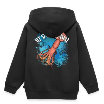 Kalmar Riesenkalmar auf bunten Farbklecksen - Kinder Premium Organic Hoodie - Schwarz - Hinten - AI Model Kid Male (0cm)