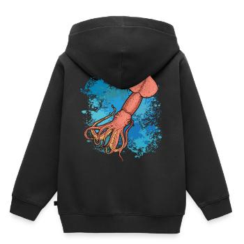 Kalmar Riesenkalmar auf bunten Farbklecksen - Kinder Premium Organic Hoodie - Schwarz - Hinten - AI Model Kid Male (0cm)