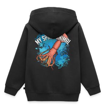 Kalmar Riesenkalmar auf bunten Farbklecksen - Kinder Premium Organic Hoodie - Schwarz - Hinten - AI Model Kid Male (0cm)