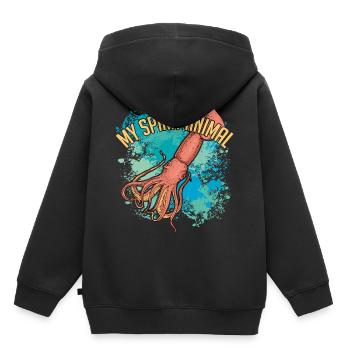 Kalmar Riesenkalmar auf bunten Farbklecksen - Kinder Premium Organic Hoodie - Schwarz - Hinten - AI Model Kid Male (0cm)