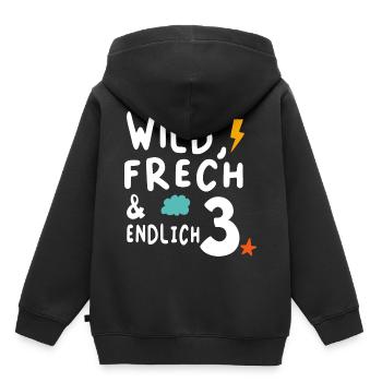 Kinder Wild, Frech & endlich 3, Kindergeburtstag - Kinder Premium Organic Hoodie - Schwarz - Hinten - AI Model Kid Male (0cm)