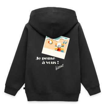 Je pense à vous sur la plage - Sweat Premium à capuche enfant bio - noir - Dos - AI Model Kid Male (0cm)