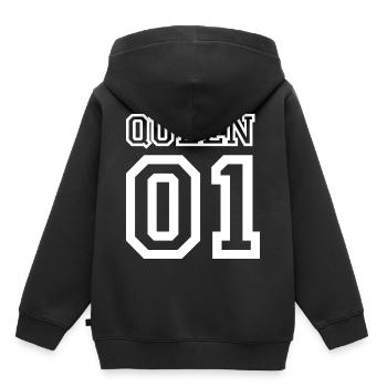 Queen 01, amour de couple, amoureux, relation, amour - Sweat Premium à capuche enfant bio - noir - Dos - AI Model Kid Male (0cm)