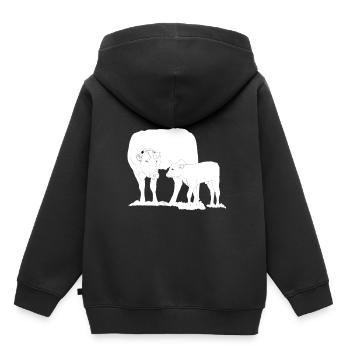 Vache avec lineart de veau - Sweat Premium à capuche enfant bio - noir - Dos - AI Model Kid Male (0cm)